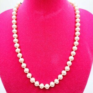 Vintage Japan Faux Pearl Choker Necklace Knotted Champagne Color 5mm Pearls
